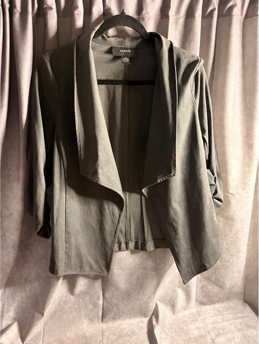 Alfani Faux Suede Open Front Drape Jacket Gray Medium NWT Waterfall Blazer